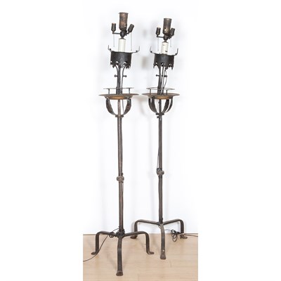 Lot 180 - Pair of Continental Wrought Iron and Copper...