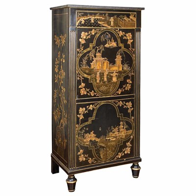 Lot 489 - French Black Japanned Secretaire a Abattant...