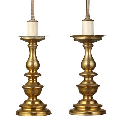 Lot 179 - Pair of Dutch Baroque Style Brass Candlesticks...
