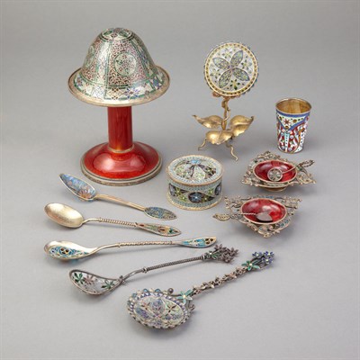 Lot 246 - Group of Continental Plique-a-Jour Silver and...