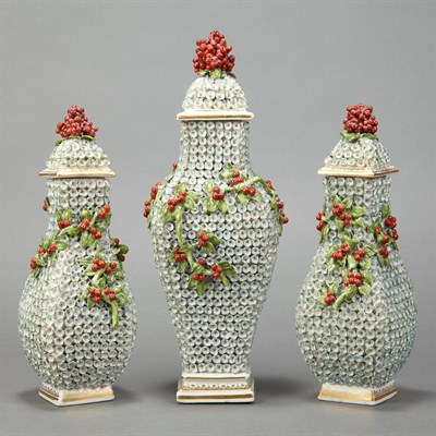 Lot 309 - German Schneeballen Porcelain Garniture...