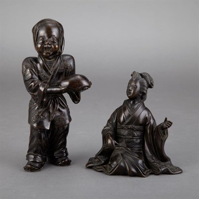 Lot 169 - Two Japanese Bronze Figures Of a happy boy...