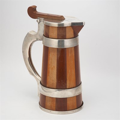 Lot 232 - German Silver Mounted Wood Pitcher 20th...