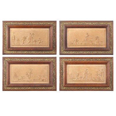 Lot 322 - Set of Four Framed Neoclassical Style Cast and...