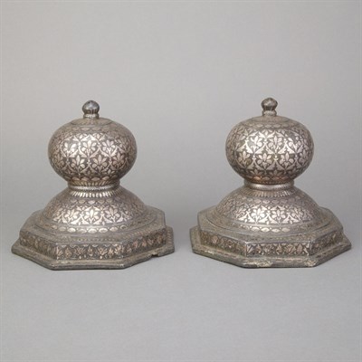 Lot 368 - Pair of Indian Bidriware Carpet Weights Last...