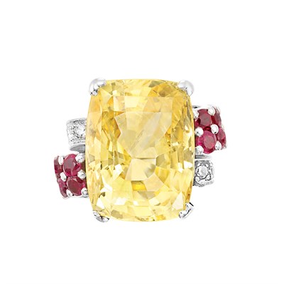 Lot 143 - Gold, Platinum, Yellow Sapphire, Ruby and Diamond Ring
