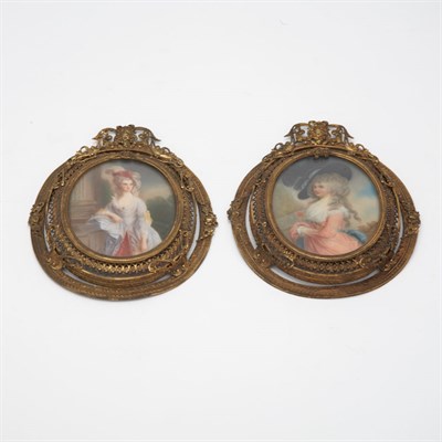 Lot 111 - Pair of Gilt-Metal Framed Miniature Portraits...
