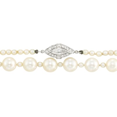 Lot 848 - Cultured Pearl Necklace with Platinum and Platinum and Diamond Clasp