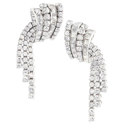 Lot 388 - Pair of Platinum and Diamond Fringe Earclips