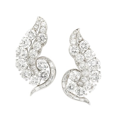 Lot 382 - Pair of Platinum and Diamond Earclips