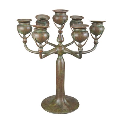 Lot 441 - Tiffany Studios Bronze Seven-Light Candelabrum...