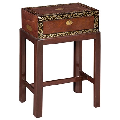 Lot 592 - Victorian Brass Inlaid Mahogany, Ebony and...