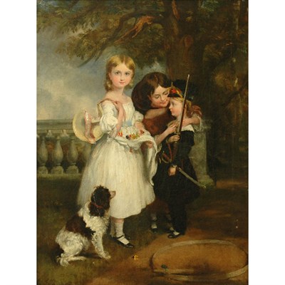 Lot 18 - British School 19th Century Playtime Oil on...