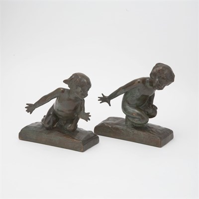Lot 313 - Pair of American Bronze Figural Bookends Cast...