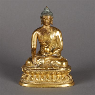 Lot 111 - Chinese Gilt-Bronze Buddha Seated in...