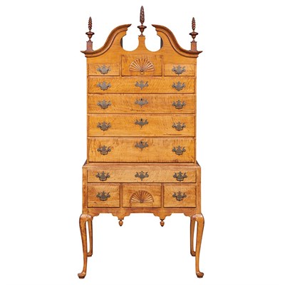 Lot 172 - Queen Anne Figured Maple High Chest of Drawers...