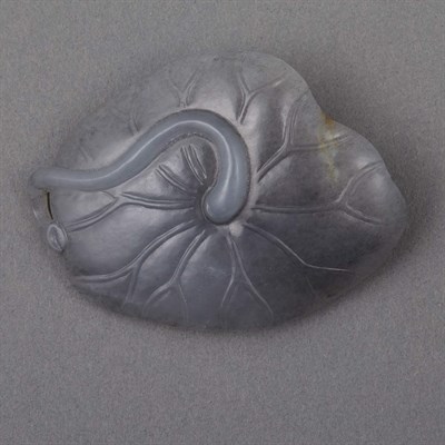 Lot 225 - Chinese Gray and White Jade Snake and Lotus...