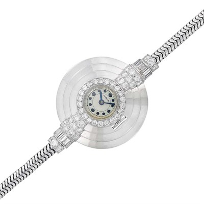 Lot 135 - Platinum and Diamond Snake Chain Wristwatch, Gubelin