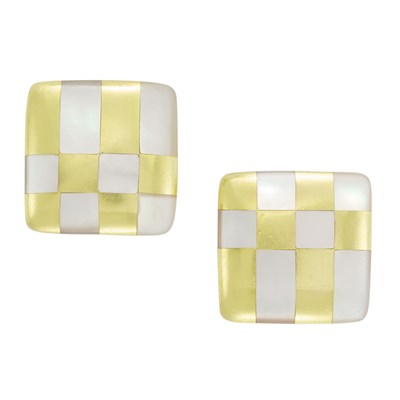 Lot 192 - Pair of Gold and Mother-of-Pearl Earrings, Tiffany & Co.