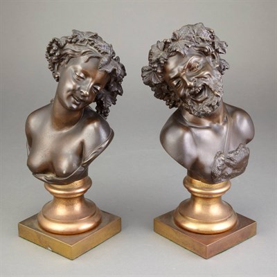 Lot 504 - Pair of Bronze Busts of Bacchantes Height of...