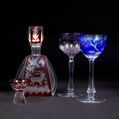 Lot 497 - Group of Bohemian Style Overlay Glass Stemware...