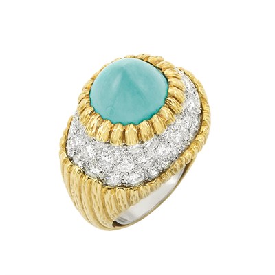 Lot 296 - Gold, Platinum, Turquoise and Diamond Ring