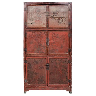 Lot 76 - Chinese Red and Black Lacquer Tall Chest 18th...