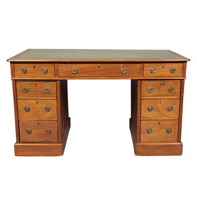 Lot 458 - English Leather Inset Oak Pedestal Desk 19th...