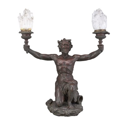 Lot 282 - Bronze Two-Light Lamp Modeled in the form of a...