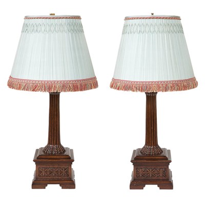 Lot 308 - Pair of Empire Style Mahogany Stained Lamps...