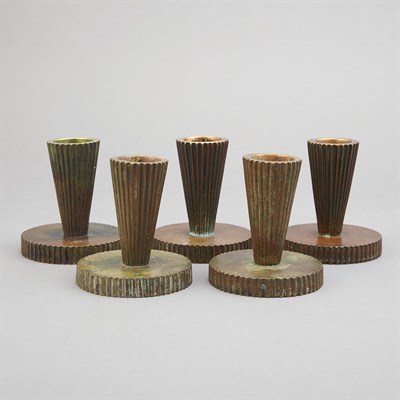 Lot 294 - Assembled Set of Seven Candlesticks Danish,...