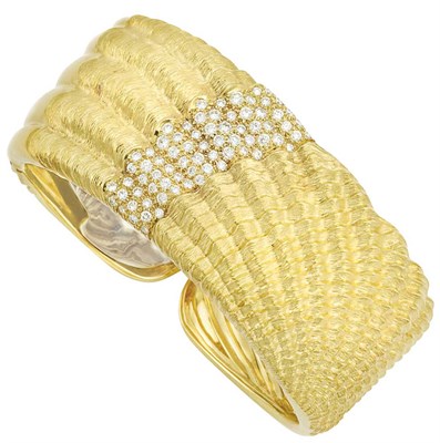 Lot 49 - Gold and Diamond Cuff Bangle Bracelet