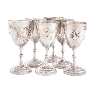Lot 403 - Set of Six Chinese Export Silver Cordials Heng...