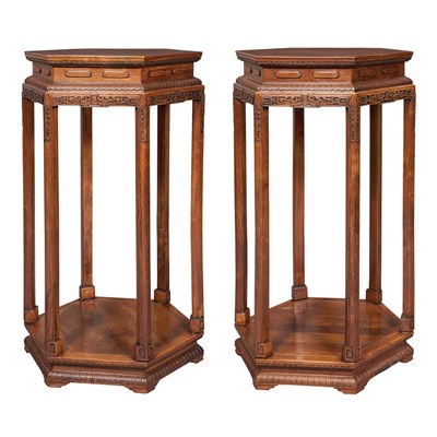 Lot 244 - Pair of Chinese Hongmu Incense Stands Each...