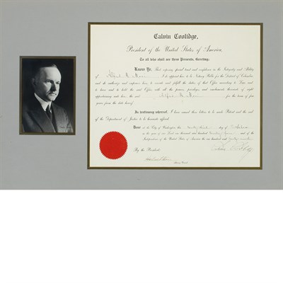 Lot 50 - COOLIDGE, CALVIN Document signed. Washington:...