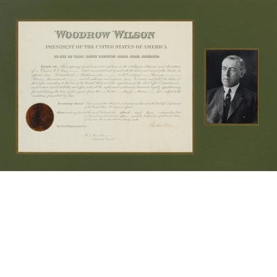 Lot 49 - WILSON, WOODROW Document signed. Washington:...