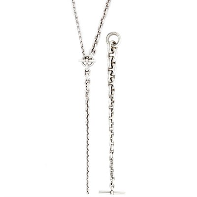 Lot 441 - Sterling Silver Lariat Chain Necklace and Toggle Link Bracelet, Hermes