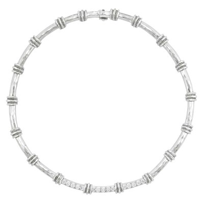 Lot 80 - Hammered Platinum and Diamond Necklace, Henry Dunay