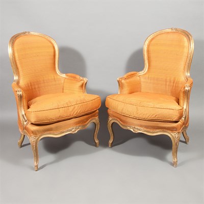 Lot 522 - Pair of Louis XV Style Gilt-Wood Bergeres