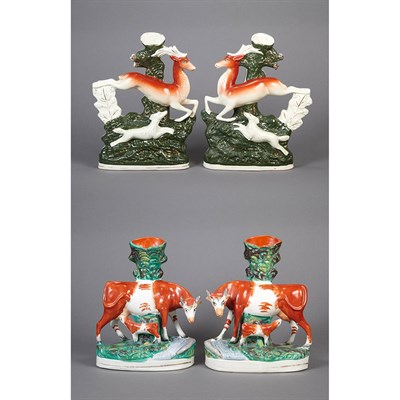Lot 207 - Pair of Staffordshire Cow and Calf Pottery...