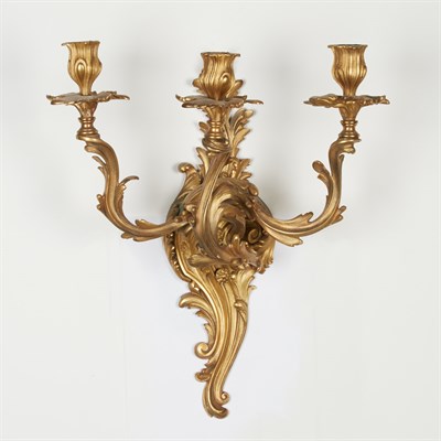 Lot 170 - Pair of Louis XV Style Gilt-Bronze Three-Light...