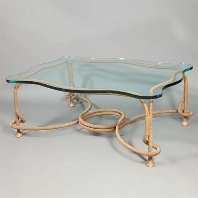 Lot 556 - Glass Top Gilt-Metal Rope-Form Low Table...