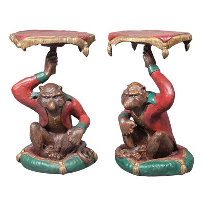 Lot 543 - Pair of Polychrome Decorated Carved Wood...