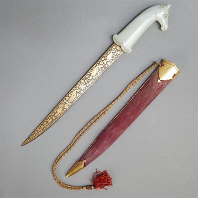 Lot 32 - Indian Mughal Style Jade and Damascene Dagger...