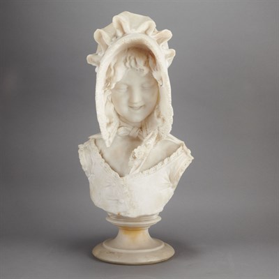 Lot 205 - Italian Alabaster Bust of a Young Girl Carved...