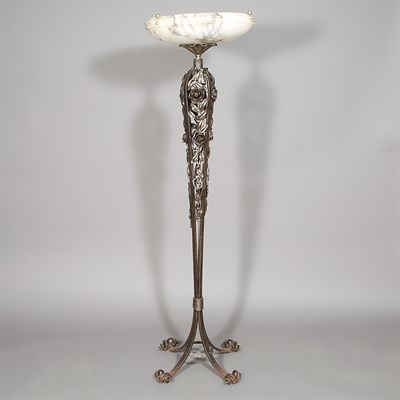 Lot 431 - Art Deco Style Iron and Alabaster Floor Lamp...