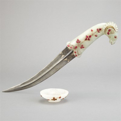 Lot 341 - Mughal Style Rams Head Dagger; Together with...