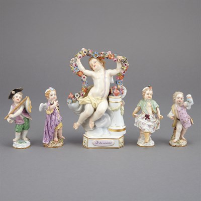 Lot 756 - Group of Four Meissen Porcelain Figures Late...