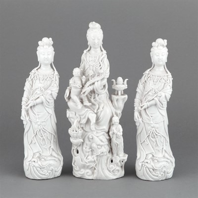 Lot 488 - Three Chinese Blanc de Chine Porcelain Figures...