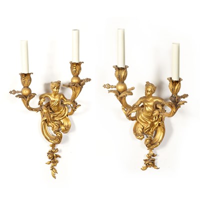 Lot 562 - Pair of Louis XV Style Gilt-Metal Two-Light...